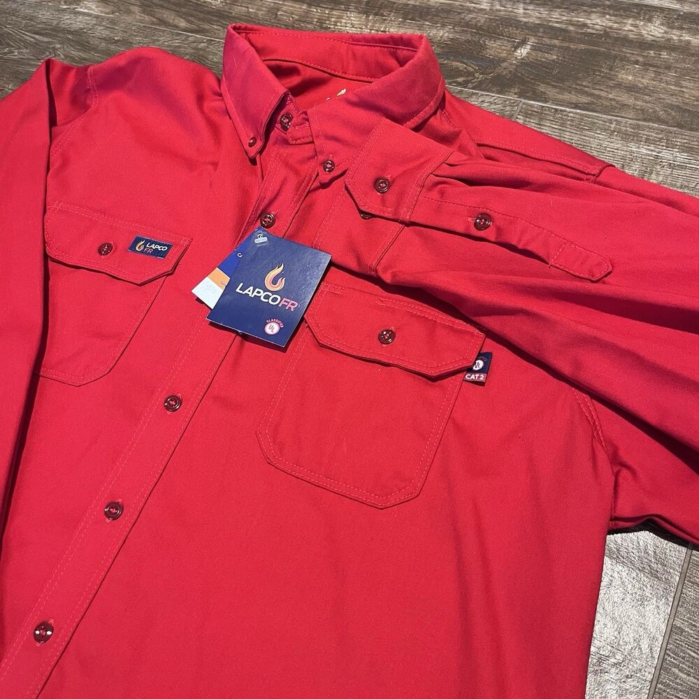 Lapco FR Moisture Management Work Shirt Red Long Sleeve 2XL flame resistant